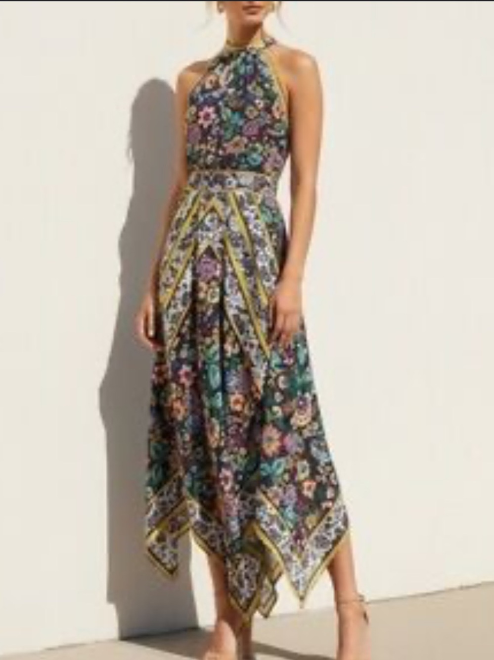 Eliza J navy Floral Halter Maxi with handkerchief hem - Picture 2 of 15